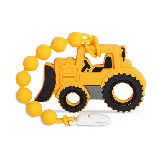 Baby Construction Vehicles Teething Toys,Food Grade Silicone Teether with One-Piece Pacifier Clip Holder 3 Months+
