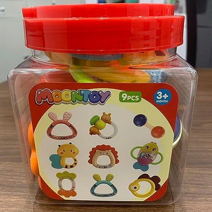 MOONTOY Baby Rattles Teether Set Toys for 0 1 2 3 4 5 6 7 8 9 10 11 12 9PCS Baby 0-3-6-12 Month