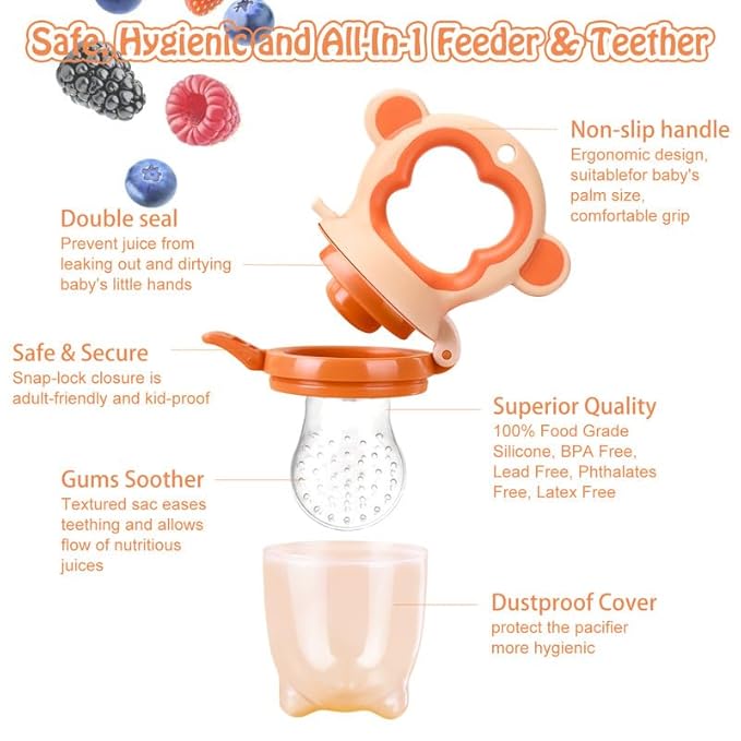 Baby Fresh Fruit Feeder Pacifier, 2 Pack HAOBAOBEI Baby Teether for Chewing 4 Silicone
