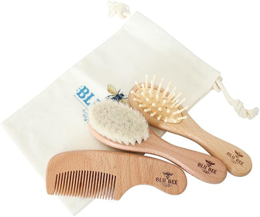 The Hat Pros Wooden Baby Hairbrush & Comb Set for Newborn and Toddlers Soft Goat Hair Brush for Babies and Infants Prevents Cradle Cap