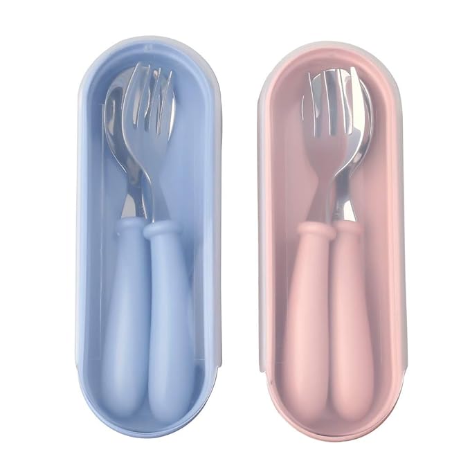 4 Pcs Toddler Utensils, Toddler Forks and Spoons,stainless Steel Baby Utensils Baby Silverware Set with Storage Box for Safe Dining