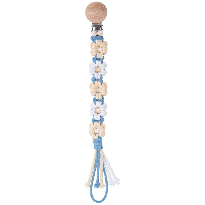 Pacifier Clip for Boys Girls Floral Daisy Macrame Baby Paci (1pack:Light Yellow