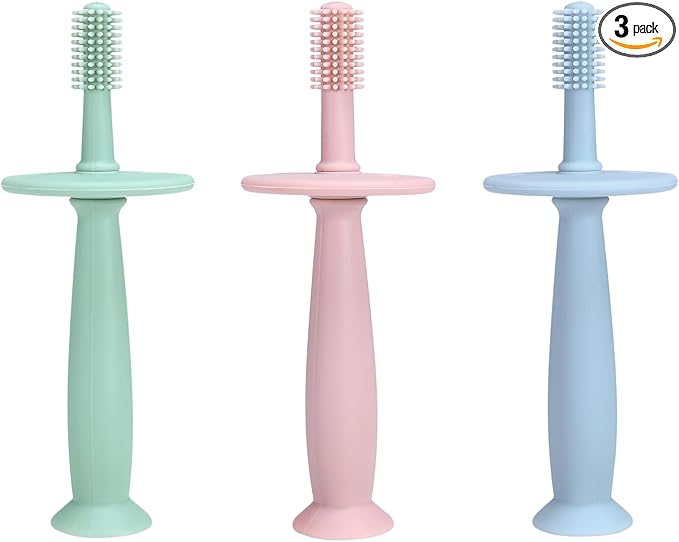 PandaEar 3 Pack Silicone Baby Toothbrush Teethers - Teething Toys 0-12 Months+