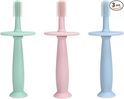 PandaEar 3 Pack Silicone Baby Toothbrush Teethers - Teething Toys 0-12 Months+