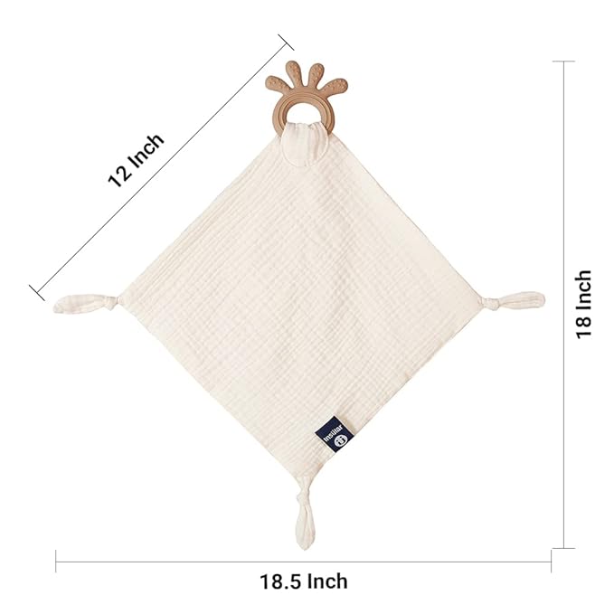 Baby Muslin Security Blanket with Food Grade Silionce Teether,Soothe Teething