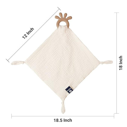 Baby Muslin Security Blanket with Food Grade Silionce Teether,Soothe Teething