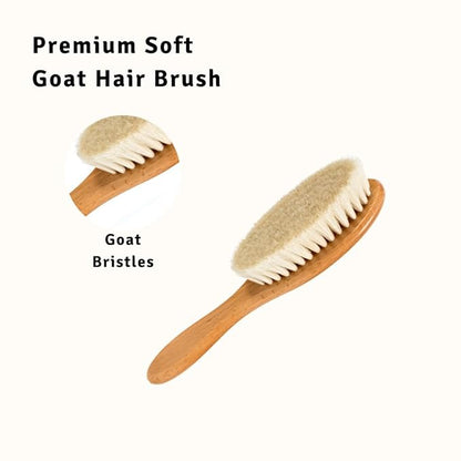 Baby Hair Brush with Soft Goat Bristles - Wooden Cradle Cap Brush for Newborns, Infants, Toddlers, and Kids - Gentle Scalp Grooming and Styling for Baby Girls and Boys (Beechwood)