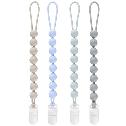 4-Pack Silicone Pacifier Clips for Baby Boys and Girls - with One-Piece Beads, Flexible and Rust-Free Holders for Teething Relief and Baby Essentials