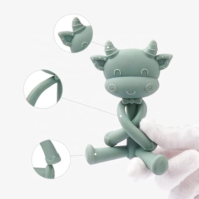 DarDaf Teether Cow (Blush) Baby Teething Toys, Silicone Baby Teether Baby Chew Toys Freezer Safe BPA Free 1.0 Count