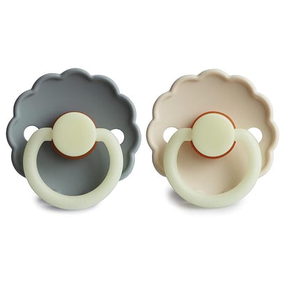 FRIGG Daisy Night Natural Rubber Baby Pacifier | Made in Denmark 6-18 Months) 2-Pack