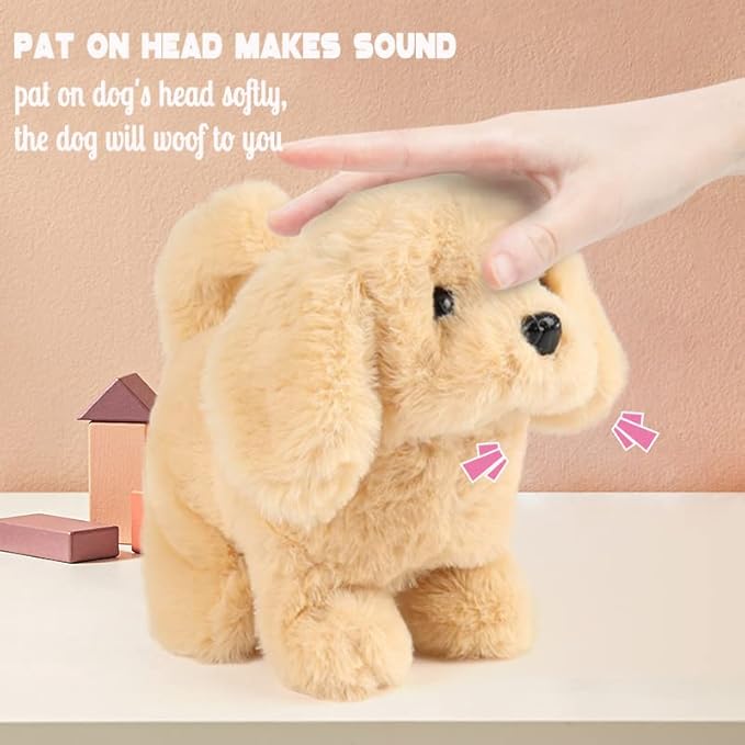 Hopearl Walking Dog Golden Retriever Interactive Electronic Pet Plush Toy Puppy Woof and Moving Animated Nodding Head Gifts for Toddlers Birthday, Brown 7''