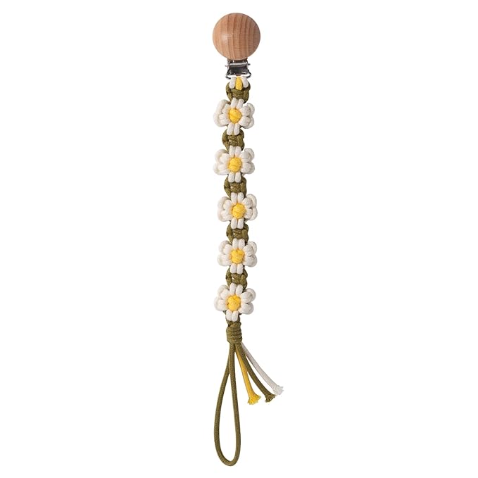 Braided Pacifier Clip for Boys Baby Girls Floral Daisy Macrame