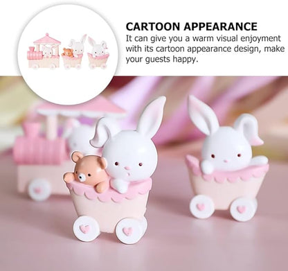 GALPADA Rabbit Train Mini Resin Toy Doll Ornaments Set Cake