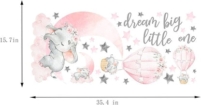Dream Big Little One Elephant Wall Stickers, Pink Moon Hot