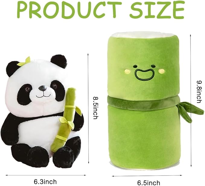 Cute Panda Plush Toy with Bamboo Cover, Bamboo Tube Panda Plush Toy, Kawaii Panda Stuffed Toys, Animal Panda Plush Doll Pillow Toys for Kids Funny Birthday Gift (9.8in)