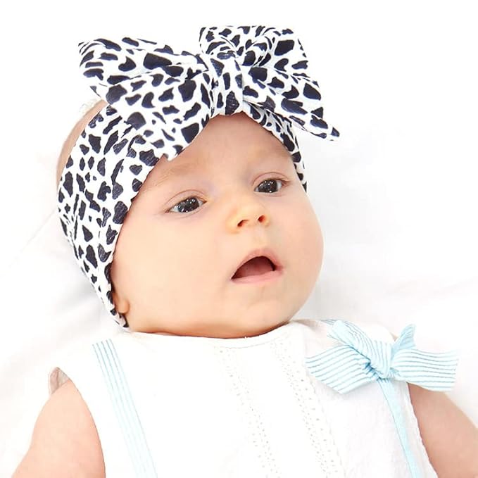 Baby Girl Bow Headband and Hair Clip Set With Cow
