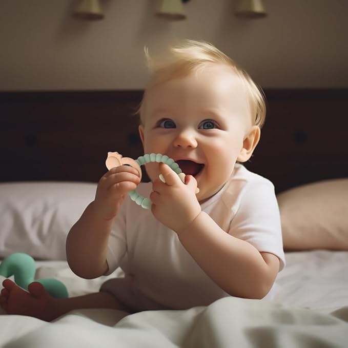 Socub Silicone Baby Teething Toy, Food Grade Silicone Teether Ring 3-6 12 18 Months