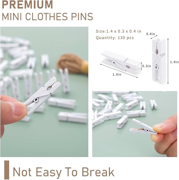 Clothes Pins, 130 Pcs Wooden Clothes Pins 1.4 Inch
