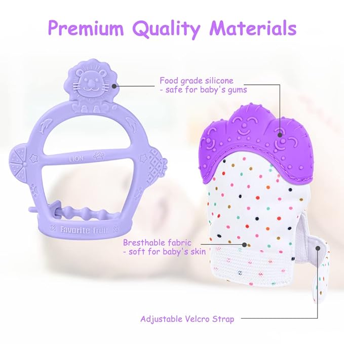 Vicloon Silicone Teething Mitt, 2Pcs Baby Teething Mitten 0-6month Infants