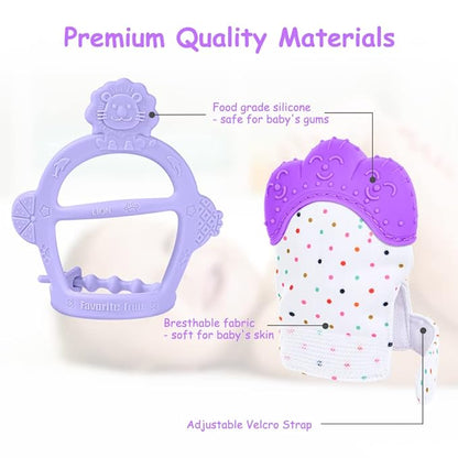Vicloon Silicone Teething Mitt, 2Pcs Baby Teething Mitten 0-6month Infants