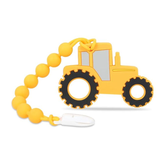 Baby Construction Vehicles Teething Toys,Food Grade Silicone Teether with One-piece Pacifier Clip Holder 3 Months+