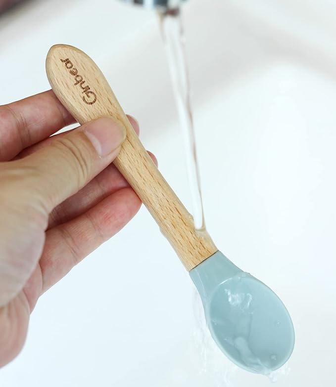 Ginbear Silicone Baby Spoon and Fork Self-feeding, Baby Flatware Sets for Girl, Toddler Feeding Utensils for Child 6 Months+ (Mauve/Pink)