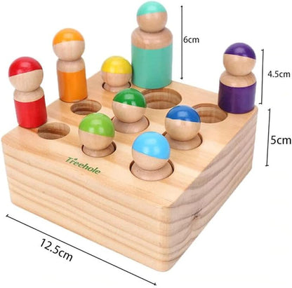 Montessori Toys for Toddlers, Wooden Rainbow Peg Dolls Shapes Sorting Toys 9 Wood