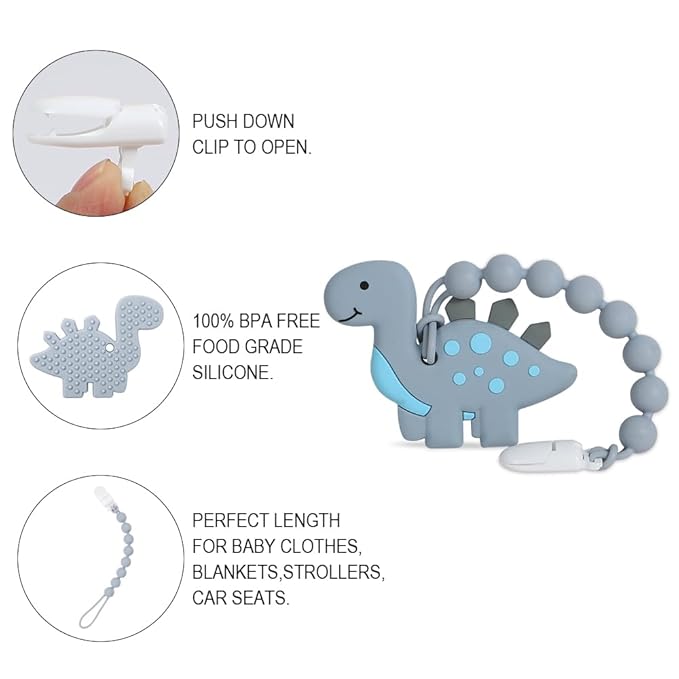 Baby Teething Toys,Food Grade Silicone Teether with One-Piece Pacifier Clip Holder 3 Months+