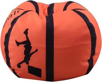 LMYOVE Stuffed Animal Storage Bean Bag Chair Cover for Kids, Organizing Plush Toys for Girls and Boys (26'', Basketball)