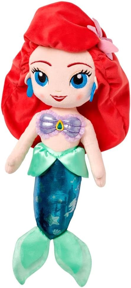 Disney Store Official Princess Plush Doll (Ariel from The Little Mermaid) Medium 14 Inches, Princess Dolls with Embroidered Features