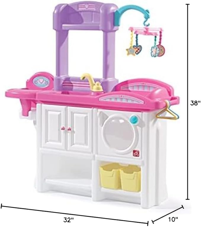 Step2 Love & Care Deluxe Baby Doll Nursery Playset for Kids, Compact Changing Station & Crib, Made of Durable Plastic, Includes Toy Accessories, For Toddlers 2-6 Years Old, Pink