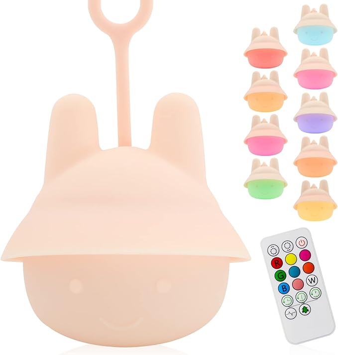 Night Light for Baby Car Seat - Dimming Function 9 Colors Changing Eye Caring soft light Rechargeable & Timing Bedside Lamp Light Up Toddler Bed Room Travel Essentials Squishy Silicone Infant BPA Free