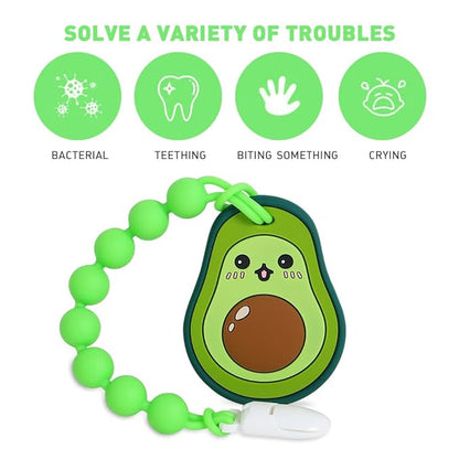 Baby Teething Toys,Food Grade Silicone Teether with One-piece Pacifier Clip Holder 3 Months+