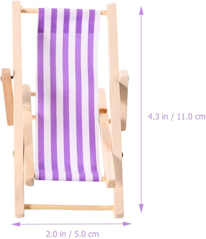 STOBOK Beach Accessories 3 Pcs Miniature Beach Chair Foldable Wooden Beach Chair Mini Lounge Chair Model Stripe Sunbath Chair and Desk Set Adorn for Kids Adults (Purple) Tiny Home