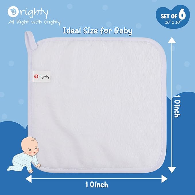 Orighty Baby Washcloths 6 Pack, Ultra Soft Flannel for Delicate Skin