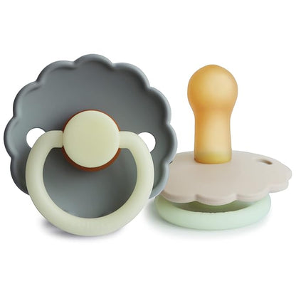 FRIGG Daisy Night Natural Rubber Baby Pacifier | Made in Denmark 6-18 Months) 2-Pack