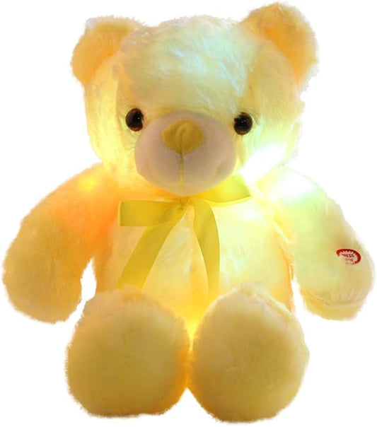 LED Teddy Bears Stuffed Animals, Cute Yellow Glow Bear Plush Toys Creative Colorful Luminous Light Up Doll Gifts for Bedroom Valentine,18 inch