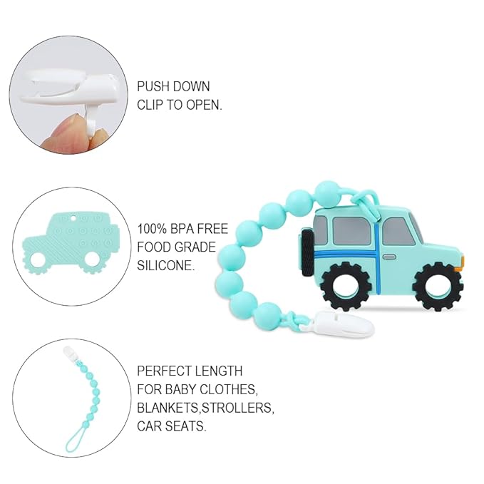 Baby Teething Toys,Food Grade Silicone Teether with One-Piece Pacifier Clip Holder 3 Months+