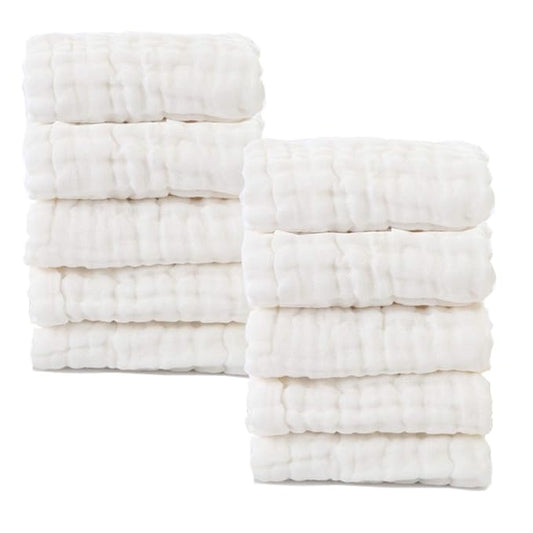 MUKIN Baby Washcloths - Natural Cotton Baby Wipes 10 Pack 12x12 inches