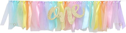 One Birthday High Chair Banner, 1st Birthday Banner Party Decoration for Baby One Birthday Baby Shower Photo Backdrop