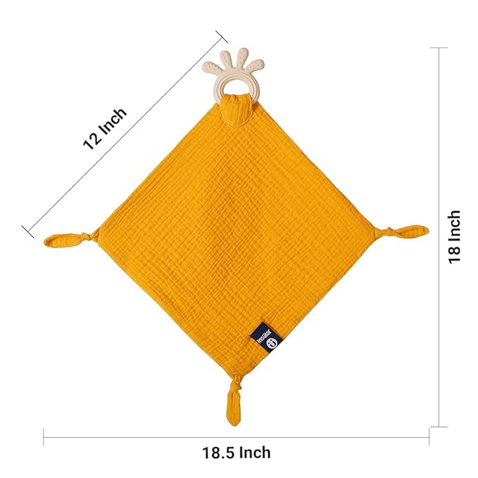 Baby Muslin Security Blanket with Food Grade Silionce Teether,Soothe Teething Toy for Boys and Girls 100% Polyester