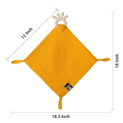 Baby Muslin Security Blanket with Food Grade Silionce Teether,Soothe Teething Toy for Boys and Girls 100% Polyester