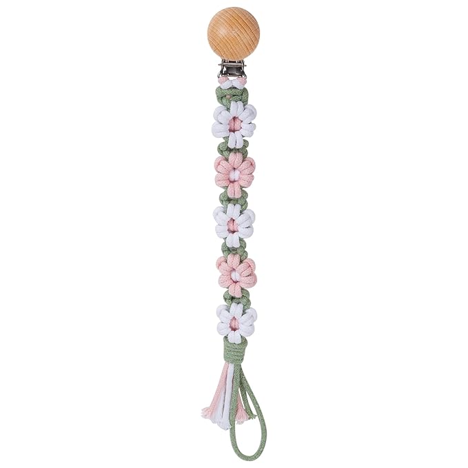 Pacifier Clip for Boys Girls Floral Daisy Macrame Baby Paci (1pack:Misty Rose)