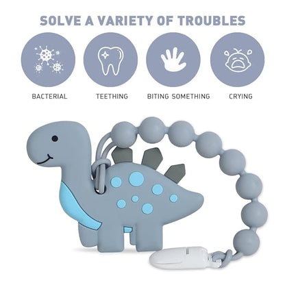 Baby Teething Toys,Food Grade Silicone Teether with One-Piece Pacifier Clip Holder 3 Months+