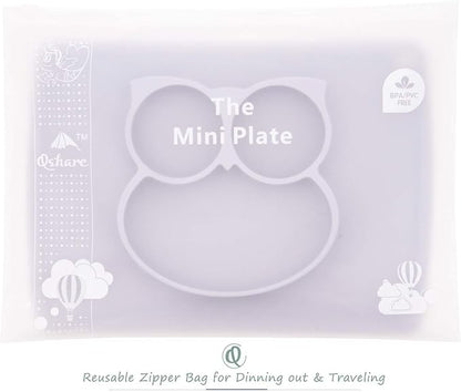 Qshare Toddler Plate, Portable Baby Plate for Toddlers and Kids, BPA-Free Strong Suction Plates for Toddlers, Dishwasher and Microwave Safe Silicone Placemat 11x8x1 inch