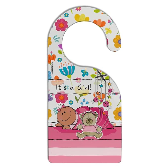 Celebrating Baby Arrival! "It's a Girl" Door Hanger with Name Space - Ideal for Hospital Door, Crib