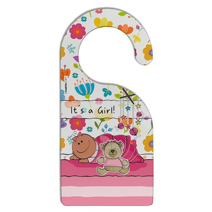 Celebrating Baby Arrival! "It's a Girl" Door Hanger with Name Space - Ideal for Hospital Door, Crib