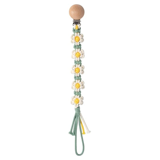 Braided Pacifier Clip for Boys Baby Girls Floral Daisy Macrame