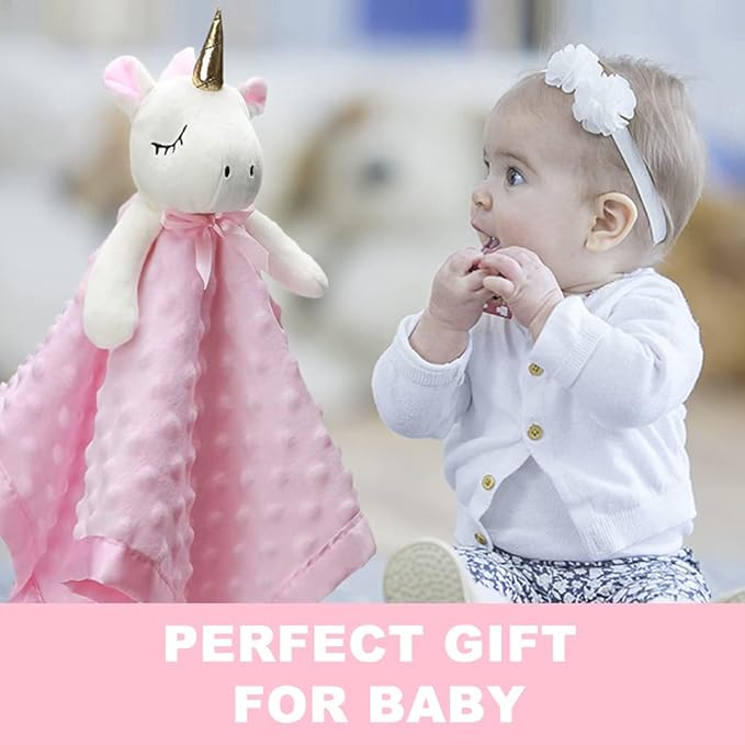 Pro Goleem Unicorn Loveys for Babies Soft Plush Pink Security Blanket for Girls Snuggle Toy Stuffed Animal Lovies for Babies Baby Girl Gifts for Newborn, Infant and Toddler 16 Inch