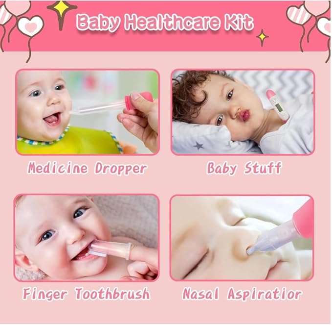 Baby Healthcare and Grooming Kit,21 in 1 Baby Electric Nail Trimmer Set, Baby Grooming Kit,Newborn Nursery Health Care Set,Infant Comb,for Newborn Infant Toddler Kids (Pink)